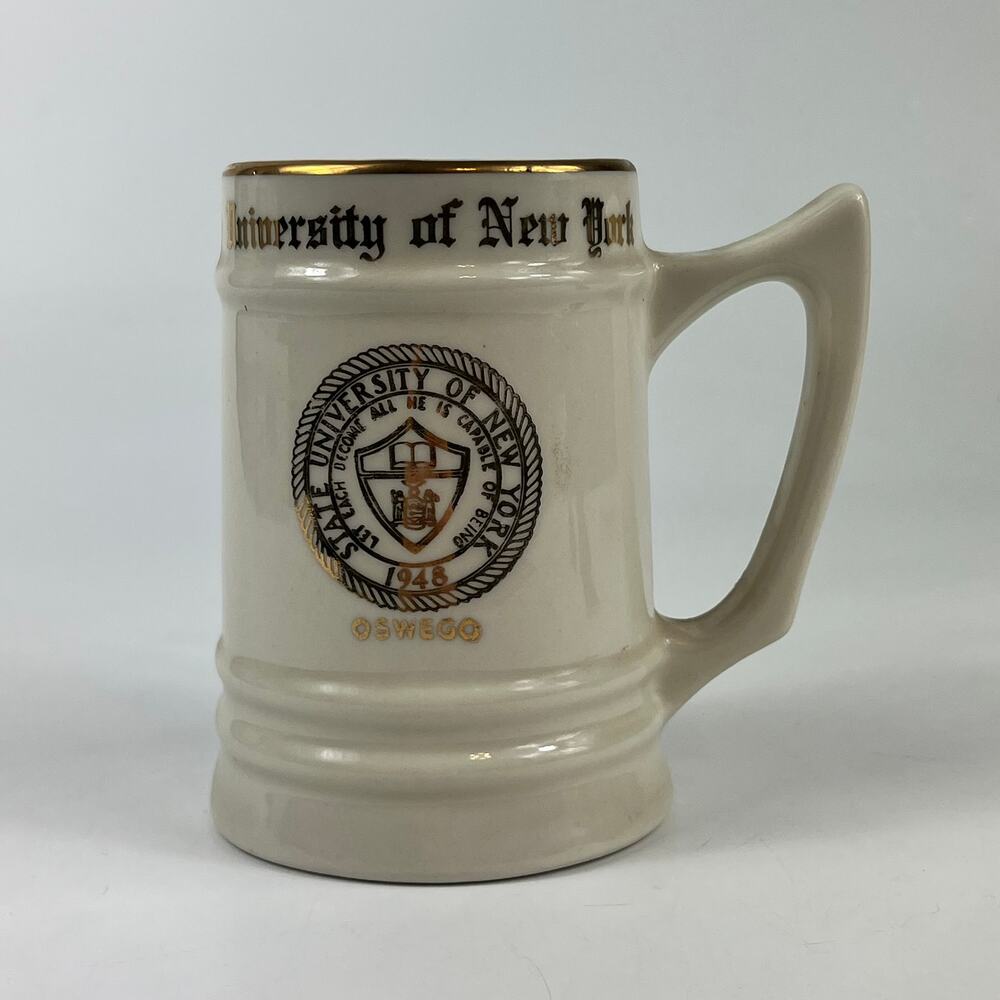 NYU University of New York Beer Mug Stein Coffee Cup Gold Trim Ceramic Vintage